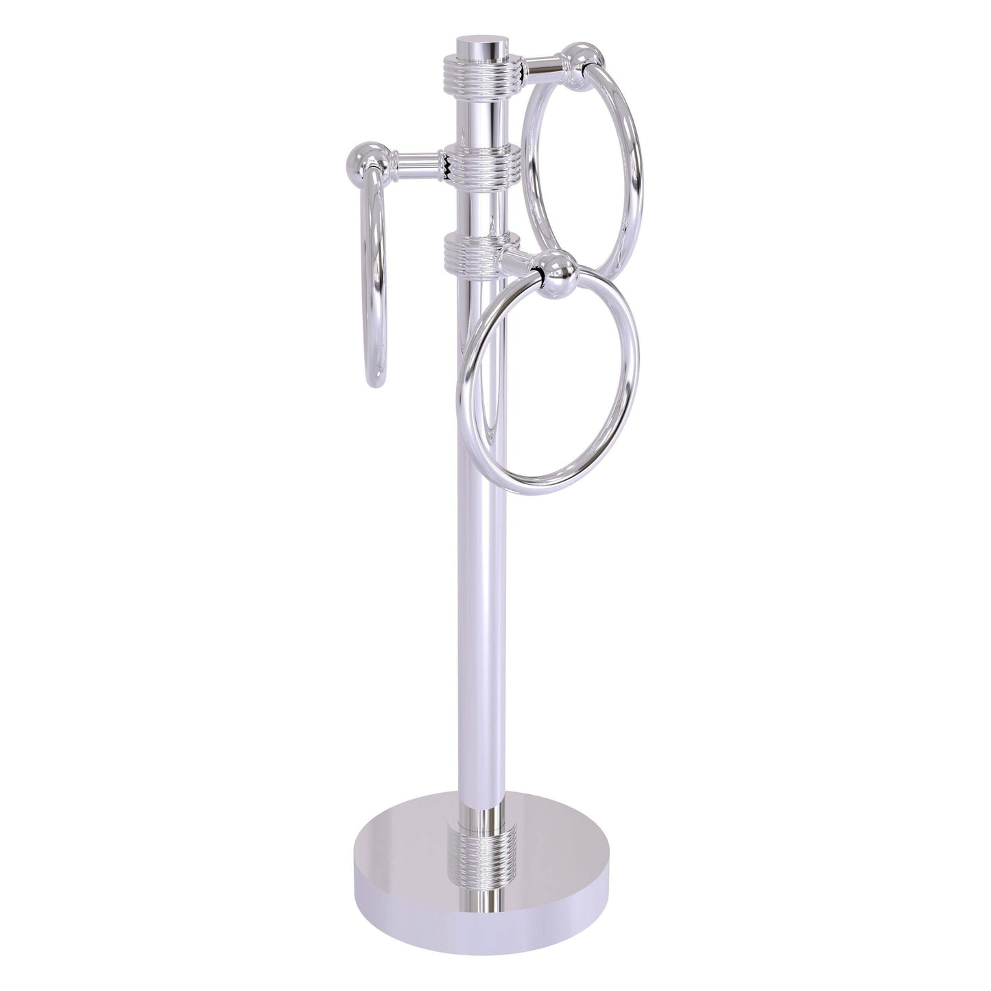 Allied Brass 983G 5" x 8" Polished Chrome Solid Brass Vanity Top 3-Ring Guest Towel Holder With Grooved Accents
