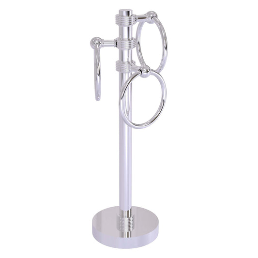 Allied Brass 983G 5" x 8" Polished Chrome Solid Brass Vanity Top 3-Ring Guest Towel Holder With Grooved Accents