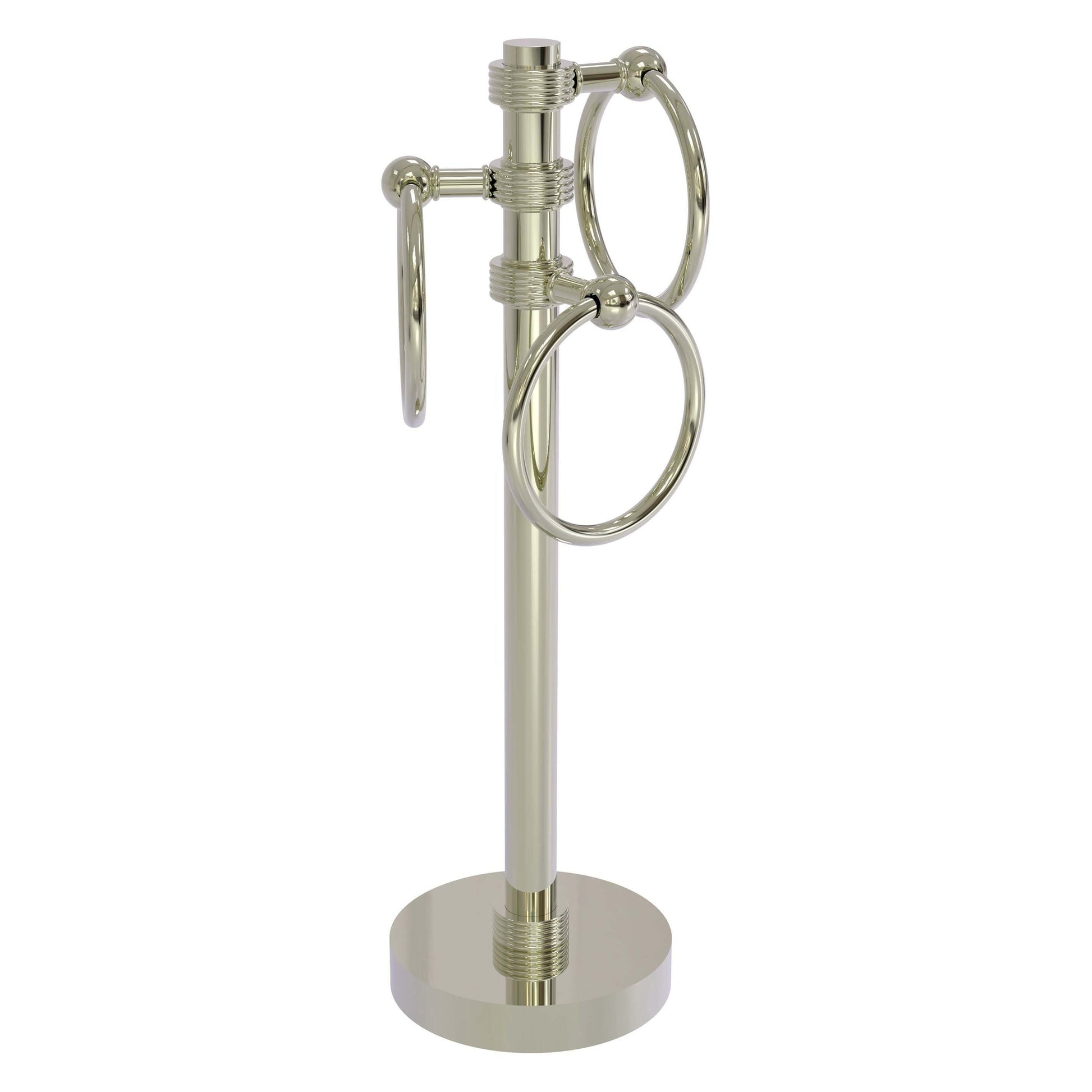 Allied Brass 983G 5" x 8" Polished Nickel Solid Brass Vanity Top 3-Ring Guest Towel Holder With Grooved Accents
