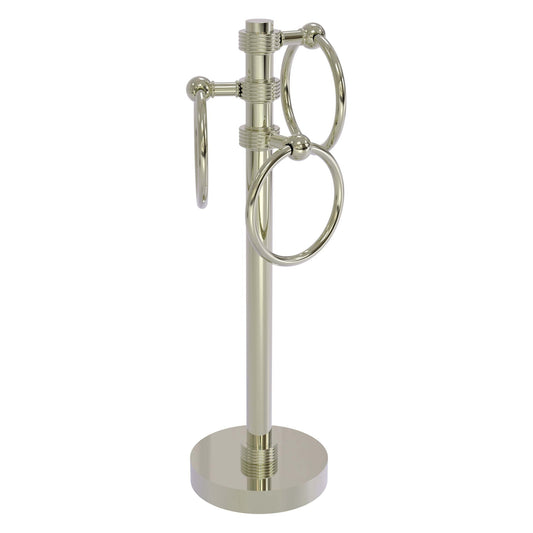 Allied Brass 983G 5" x 8" Polished Nickel Solid Brass Vanity Top 3-Ring Guest Towel Holder With Grooved Accents