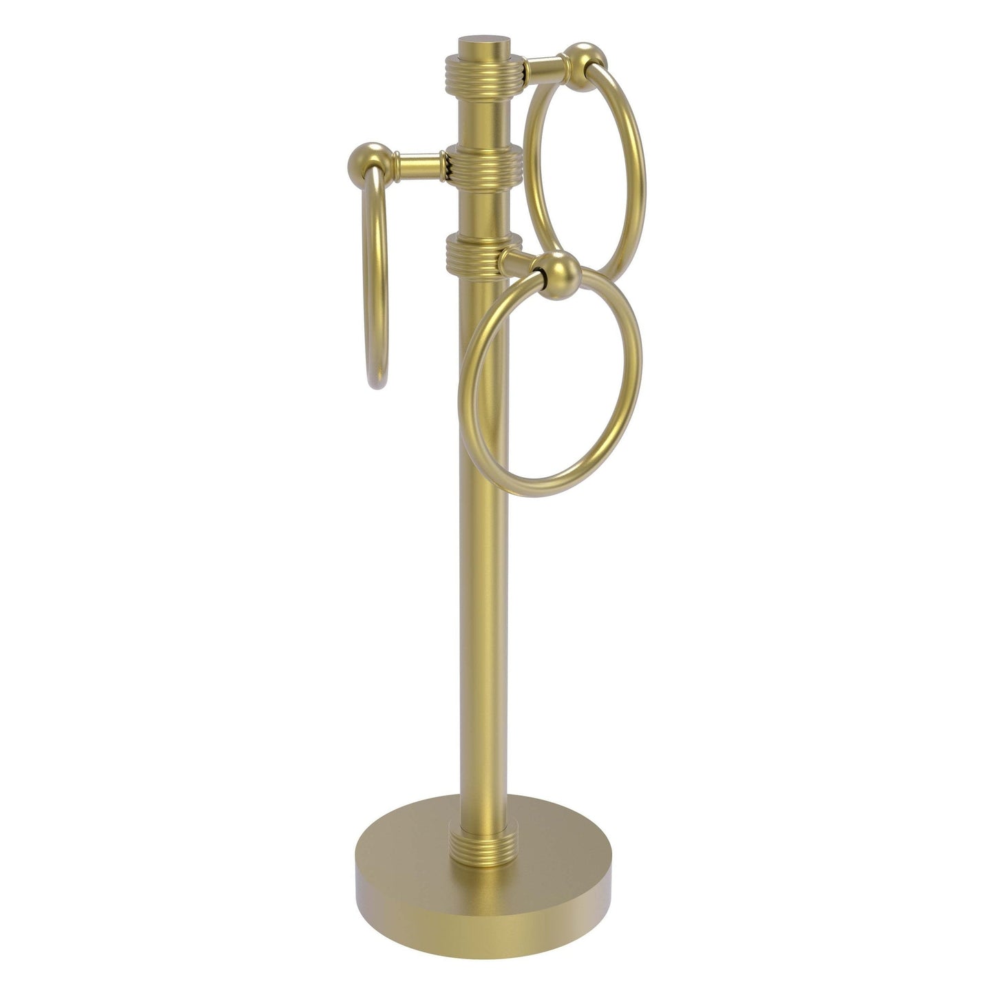 Allied Brass 983G 5" x 8" Satin Brass Solid Brass Vanity Top 3-Ring Guest Towel Holder With Grooved Accents