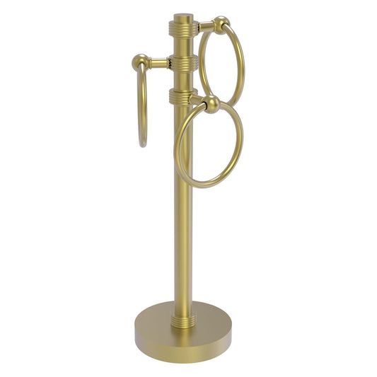 Allied Brass 983G 5" x 8" Satin Brass Solid Brass Vanity Top 3-Ring Guest Towel Holder With Grooved Accents