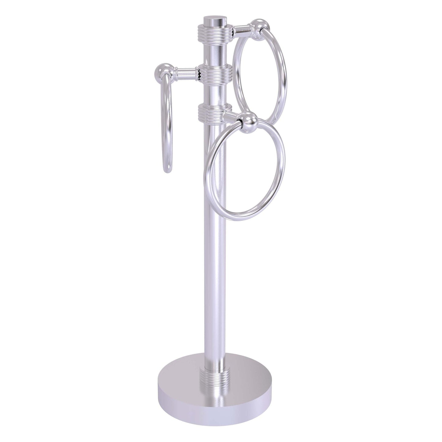 Allied Brass 983G 5" x 8" Satin Chrome Solid Brass Vanity Top 3-Ring Guest Towel Holder With Grooved Accents