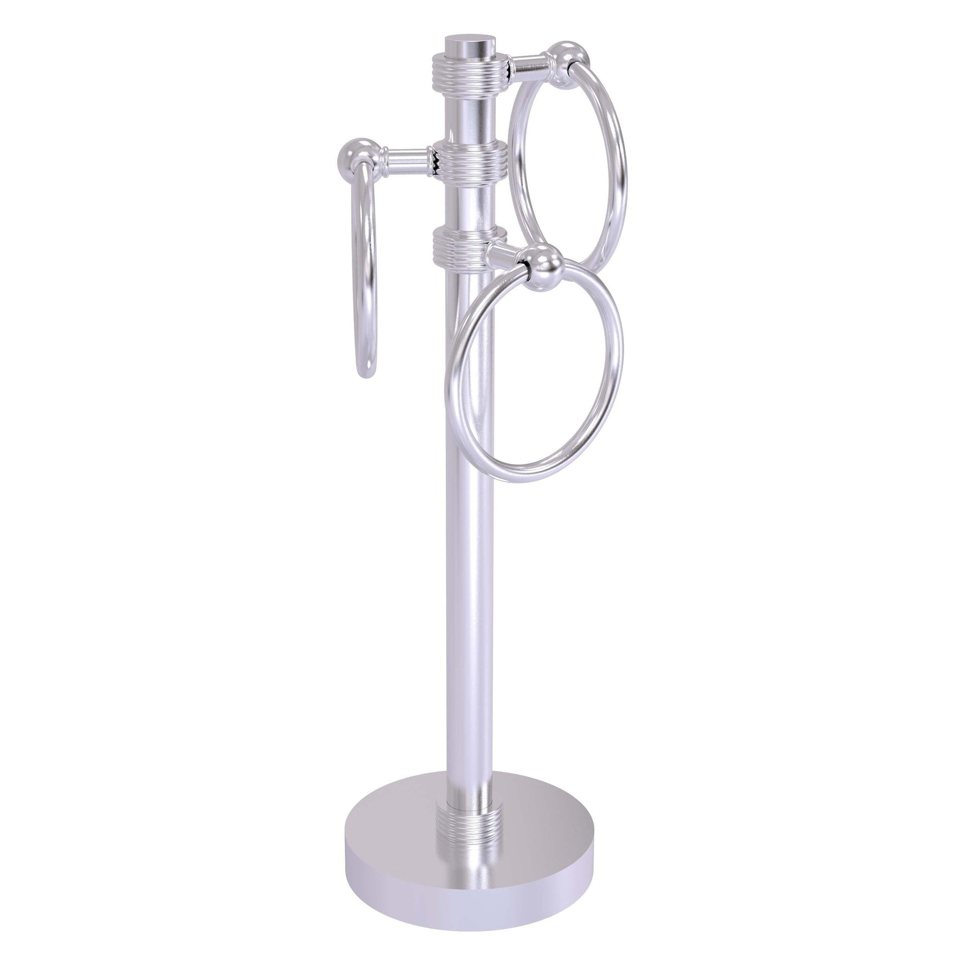 Allied Brass 983G 5" x 8" Satin Chrome Solid Brass Vanity Top 3-Ring Guest Towel Holder With Grooved Accents