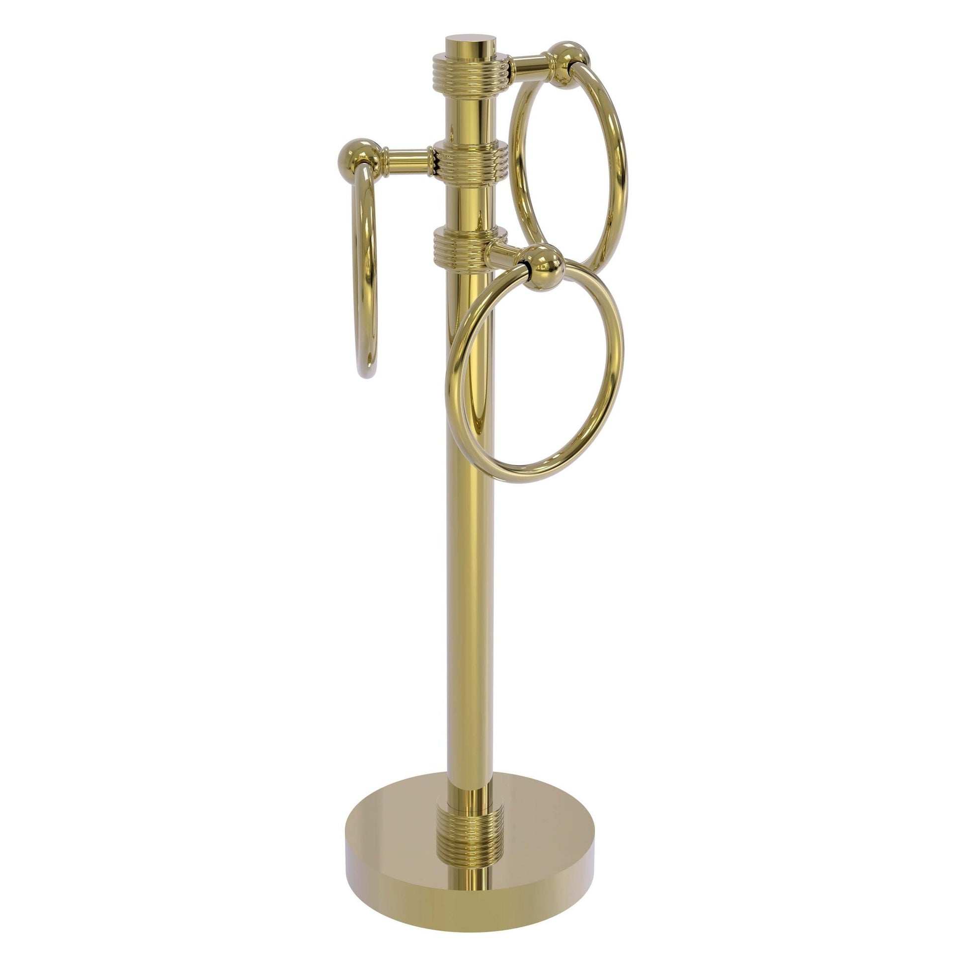 Allied Brass 983G 5" x 8" Unlacquered Brass Solid Brass Vanity Top 3-Ring Guest Towel Holder With Grooved Accents
