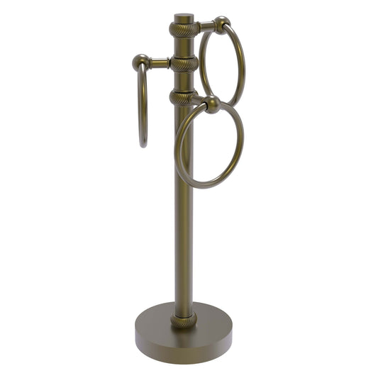 Allied Brass 983T 5" x 8" Antique Brass Solid Brass Vanity Top 3-Ring Guest Towel Holder With Twisted Accents