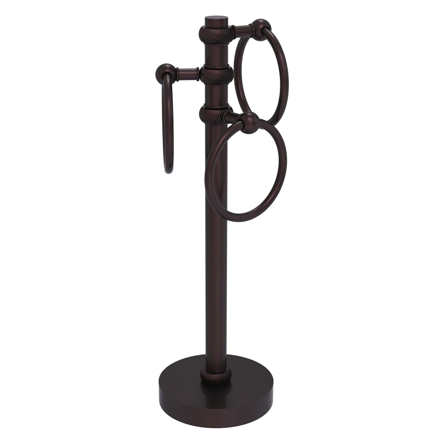 Allied Brass 983T 5" x 8" Antique Bronze Solid Brass Vanity Top 3-Ring Guest Towel Holder With Twisted Accents