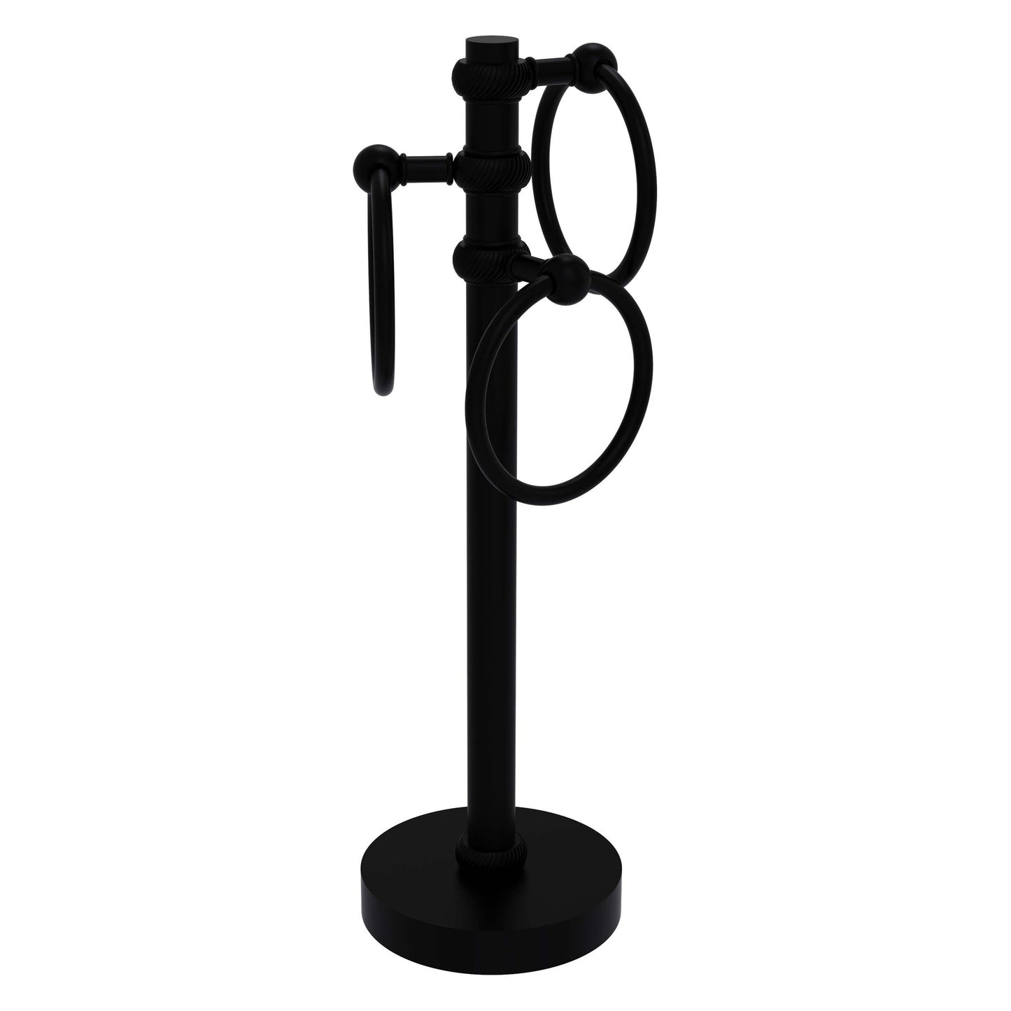 Allied Brass 983T 5" x 8" Matte Black Solid Brass Vanity Top 3-Ring Guest Towel Holder With Twisted Accents