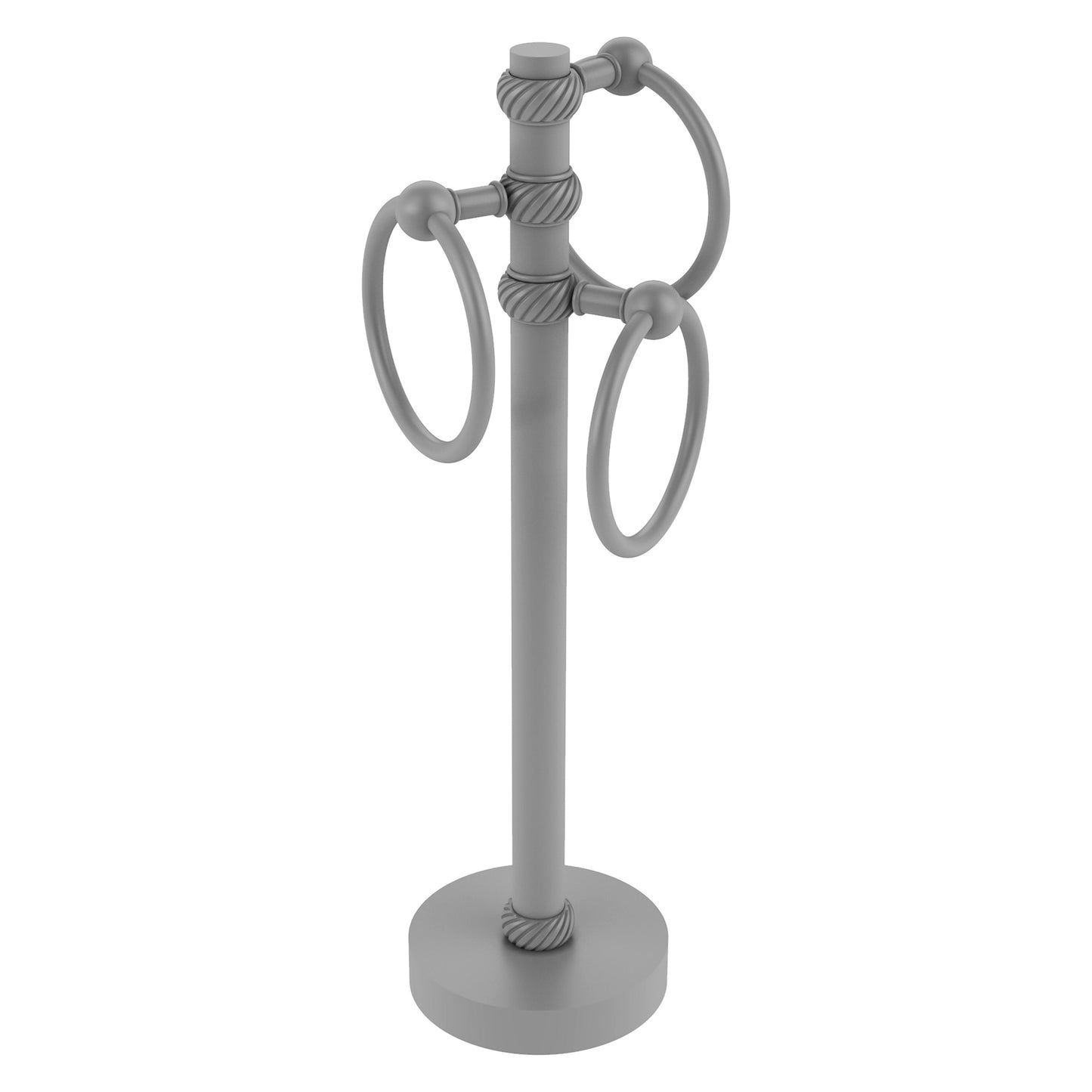 Allied Brass 983T 5" x 8" Matte Gray Solid Brass Vanity Top 3-Ring Guest Towel Holder With Twisted Accents