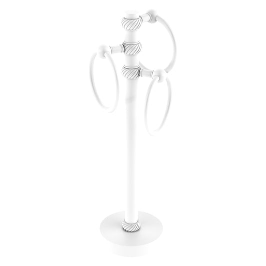 Allied Brass 983T 5" x 8" Matte White Solid Brass Vanity Top 3-Ring Guest Towel Holder With Twisted Accents