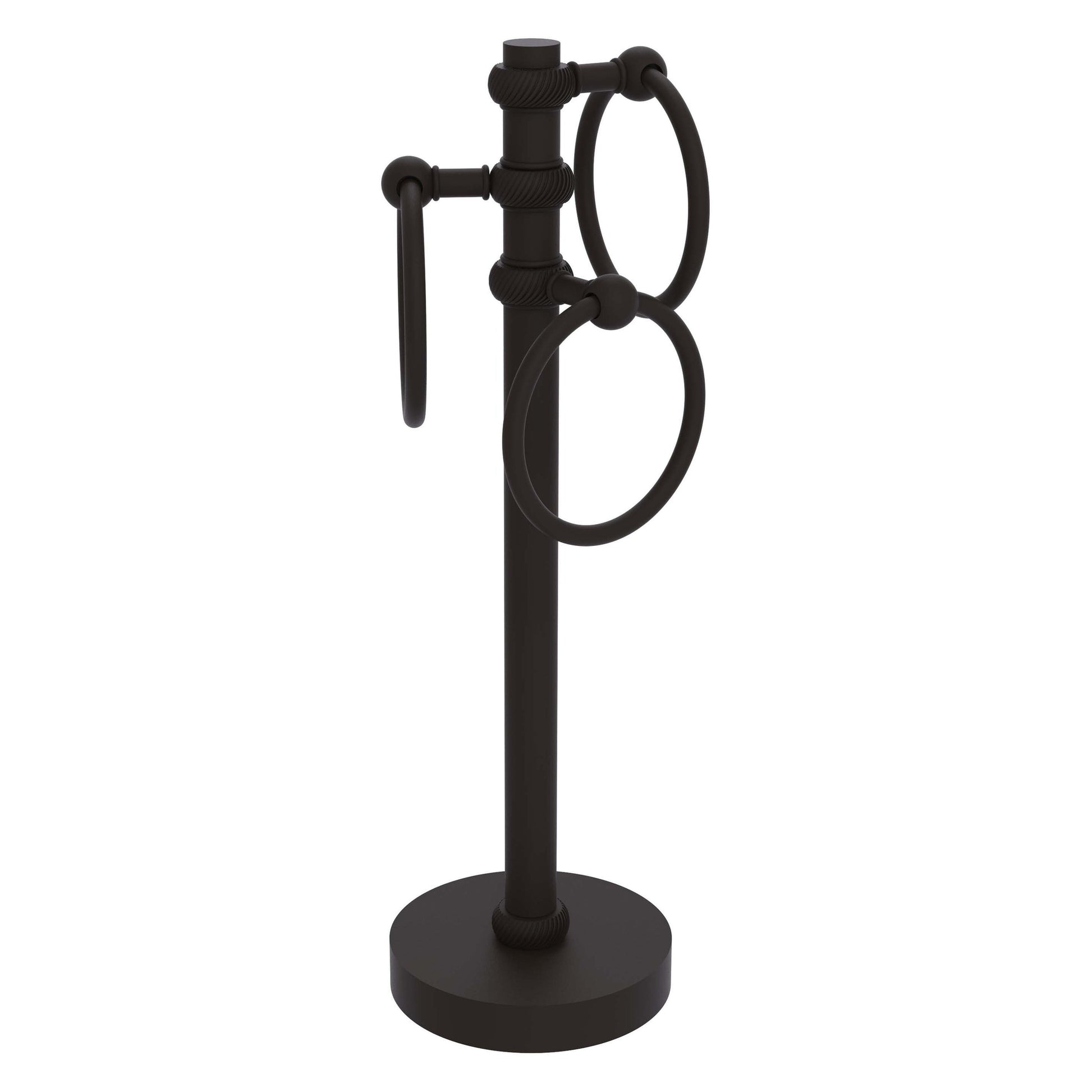 Allied Brass 983T 5" x 8" Oil Rubbed Bronze Solid Brass Vanity Top 3-Ring Guest Towel Holder With Twisted Accents