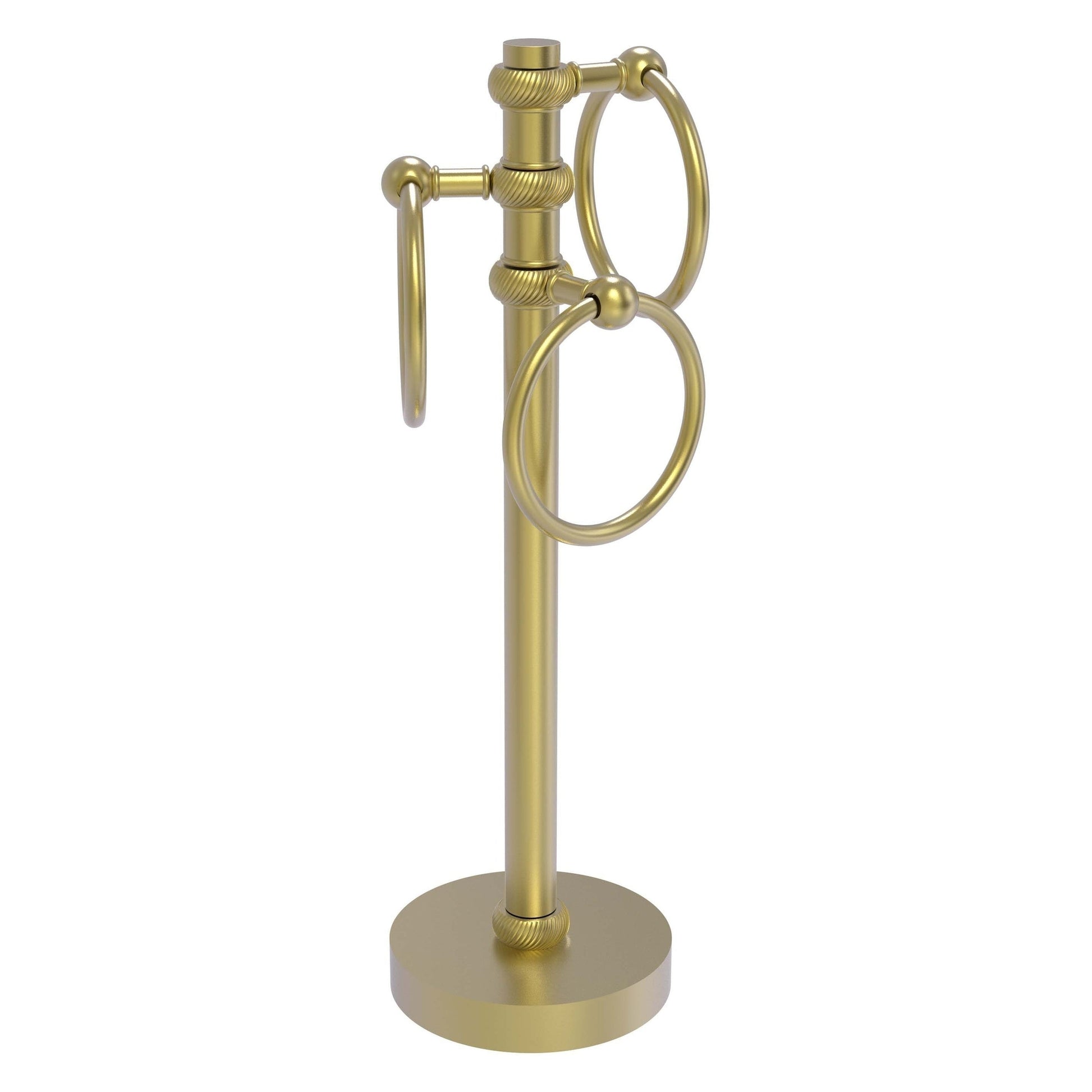 Allied Brass 983T 5" x 8" Satin Brass Solid Brass Vanity Top 3-Ring Guest Towel Holder With Twisted Accents