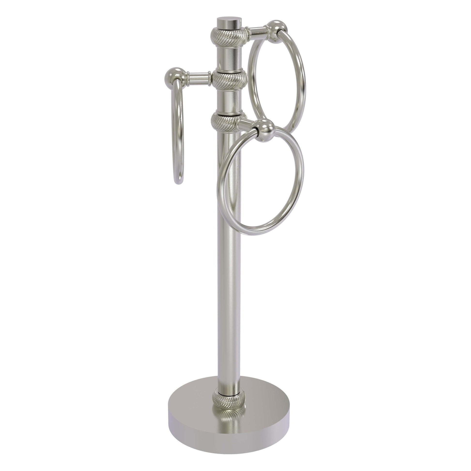 Allied Brass 983T 5" x 8" Satin Nickel Solid Brass Vanity Top 3-Ring Guest Towel Holder With Twisted Accents