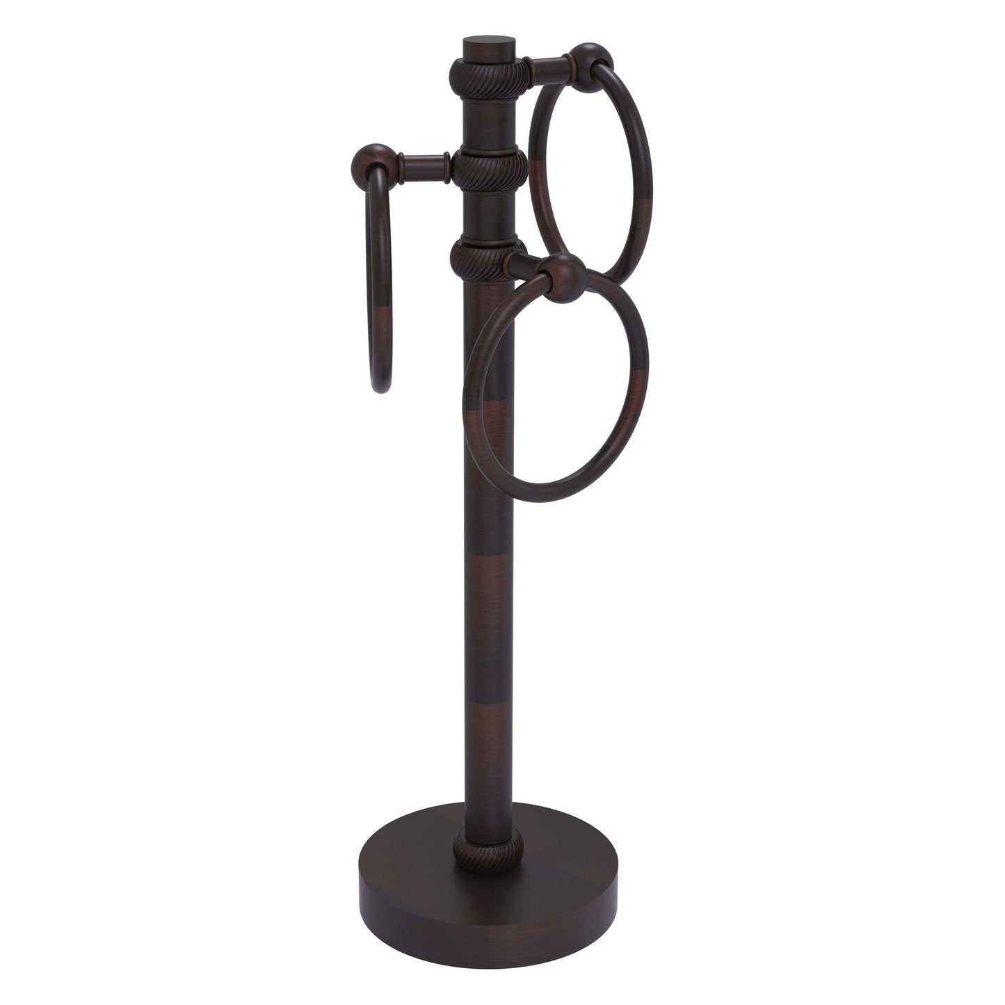 Allied Brass 983T 5" x 8" Venetian Bronze Solid Brass Vanity Top 3-Ring Guest Towel Holder With Twisted Accents