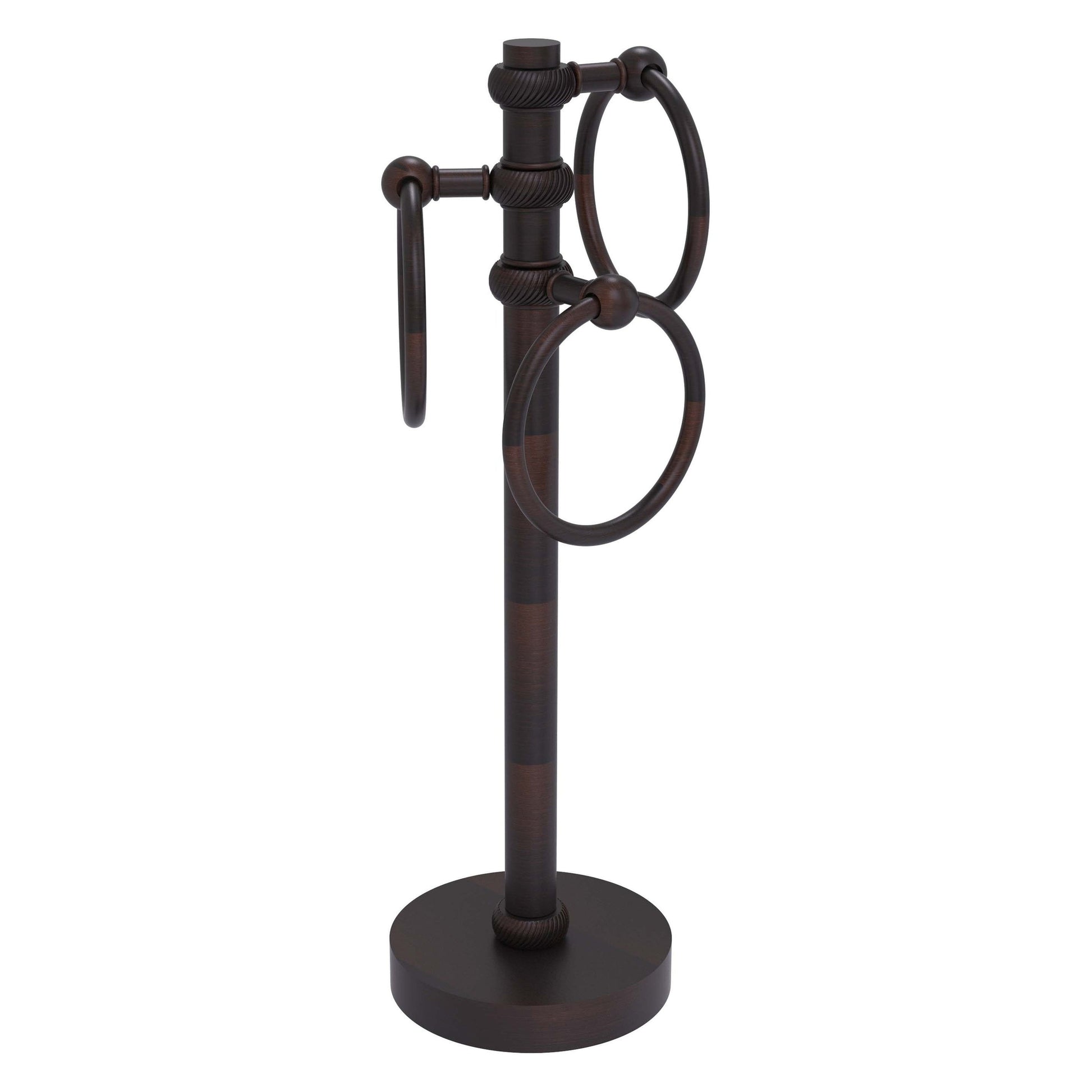 Allied Brass 983T 5" x 8" Venetian Bronze Solid Brass Vanity Top 3-Ring Guest Towel Holder With Twisted Accents