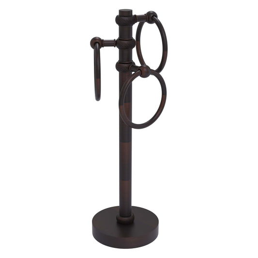 Allied Brass 983T 5" x 8" Venetian Bronze Solid Brass Vanity Top 3-Ring Guest Towel Holder With Twisted Accents