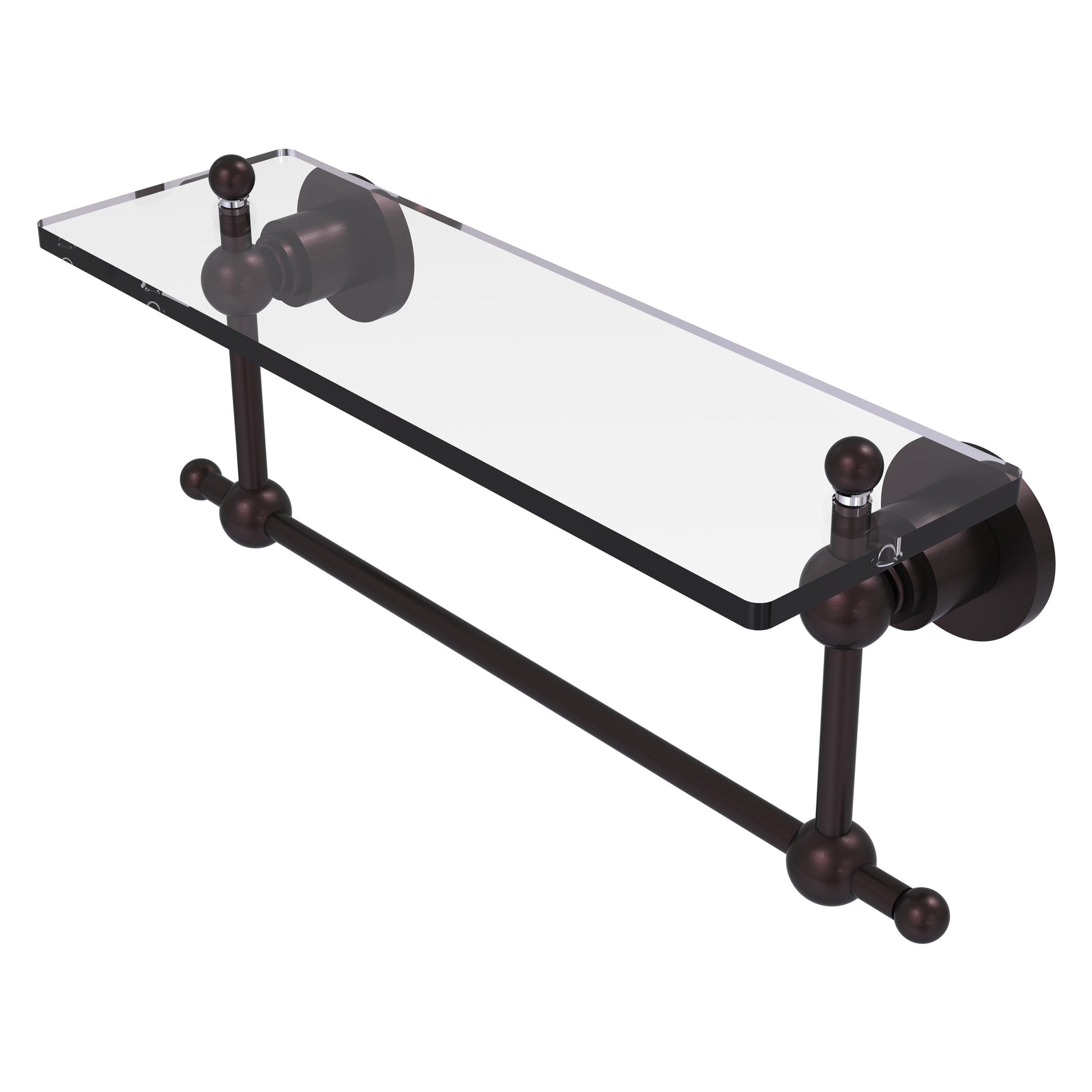 Allied Brass Astor Place 16" x 5" Antique Bronze Solid Brass Glass Vanity Shelf With Integrated Towel Bar
