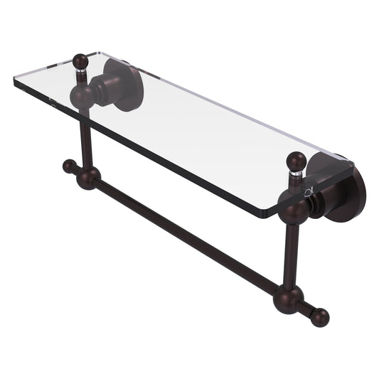 Allied Brass Astor Place 16" x 5" Antique Bronze Solid Brass Glass Vanity Shelf With Integrated Towel Bar