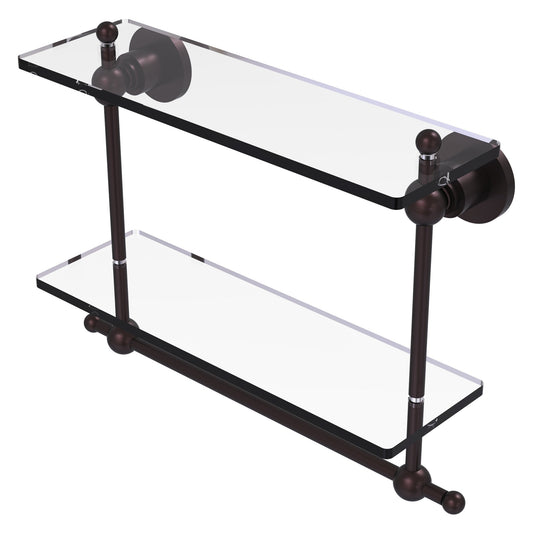 Allied Brass Astor Place 16" x 5" Antique Bronze Solid Brass Two-Tiered Glass Shelf With Integrated Towel Bar