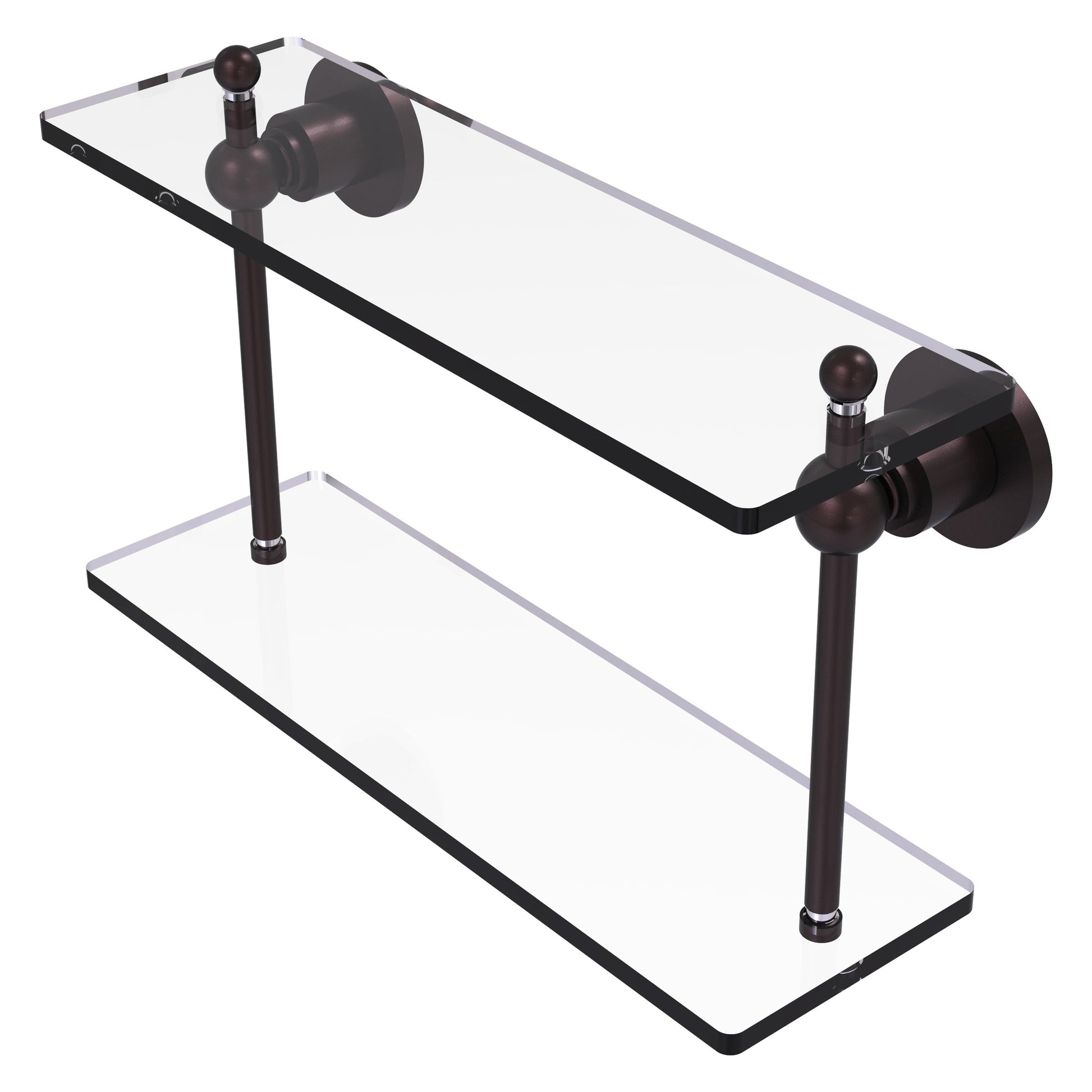 Allied Brass Astor Place 16" x 5" Antique Bronze Solid Brass Two-Tiered Glass Shelf