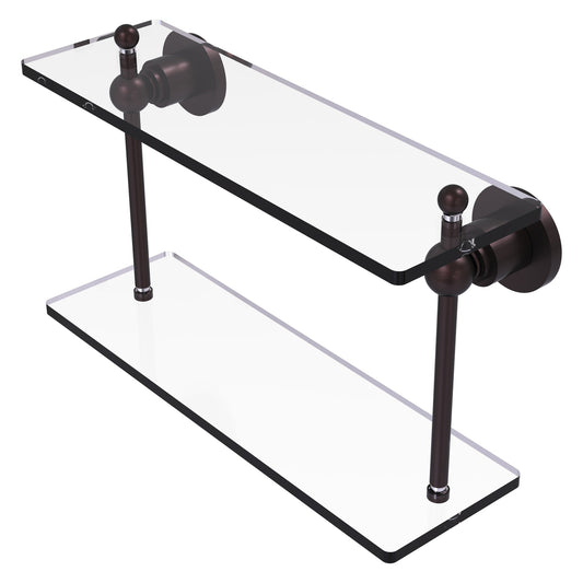 Allied Brass Astor Place 16" x 5" Antique Bronze Solid Brass Two-Tiered Glass Shelf
