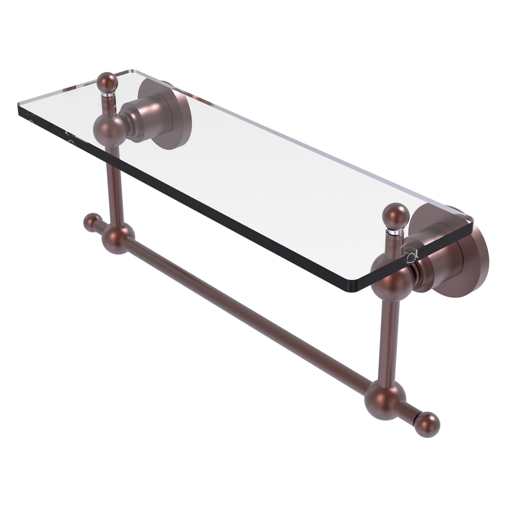 Allied Brass Astor Place 16" x 5" Antique Copper Solid Brass Glass Vanity Shelf With Integrated Towel Bar