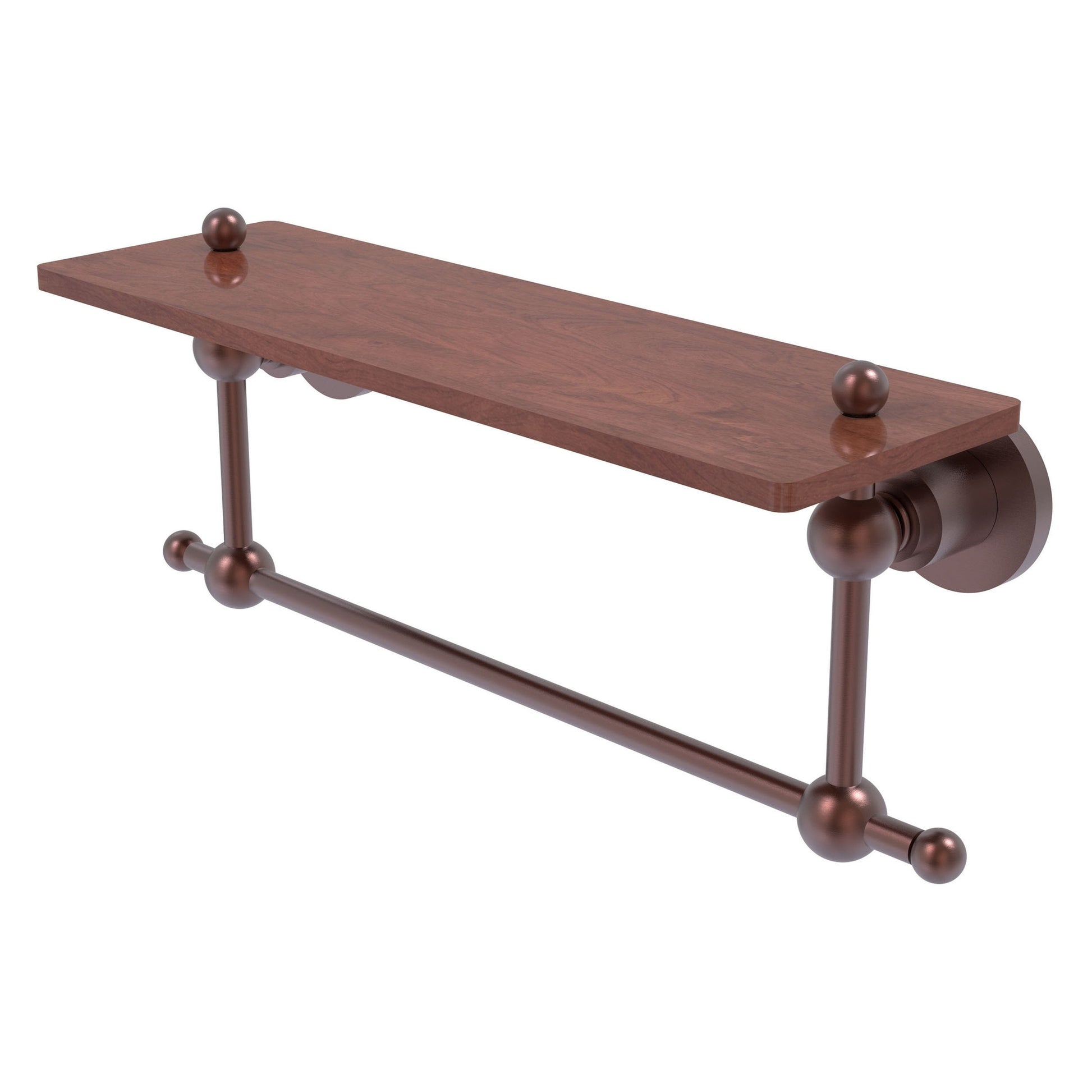 Allied Brass Astor Place 16" x 5" Antique Copper Solid Brass Solid IPE Ironwood Shelf With Integrated Towel Bar