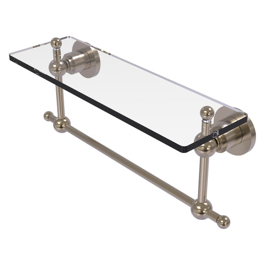 Allied Brass Astor Place 16" x 5" Antique Pewter Solid Brass Glass Vanity Shelf With Integrated Towel Bar