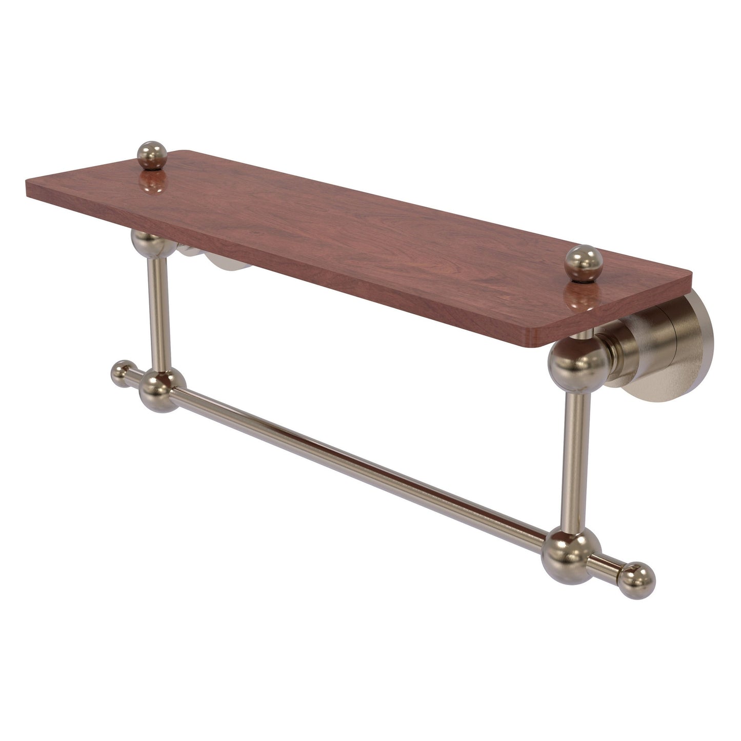 Allied Brass Astor Place 16" x 5" Antique Pewter Solid Brass Solid IPE Ironwood Shelf With Integrated Towel Bar