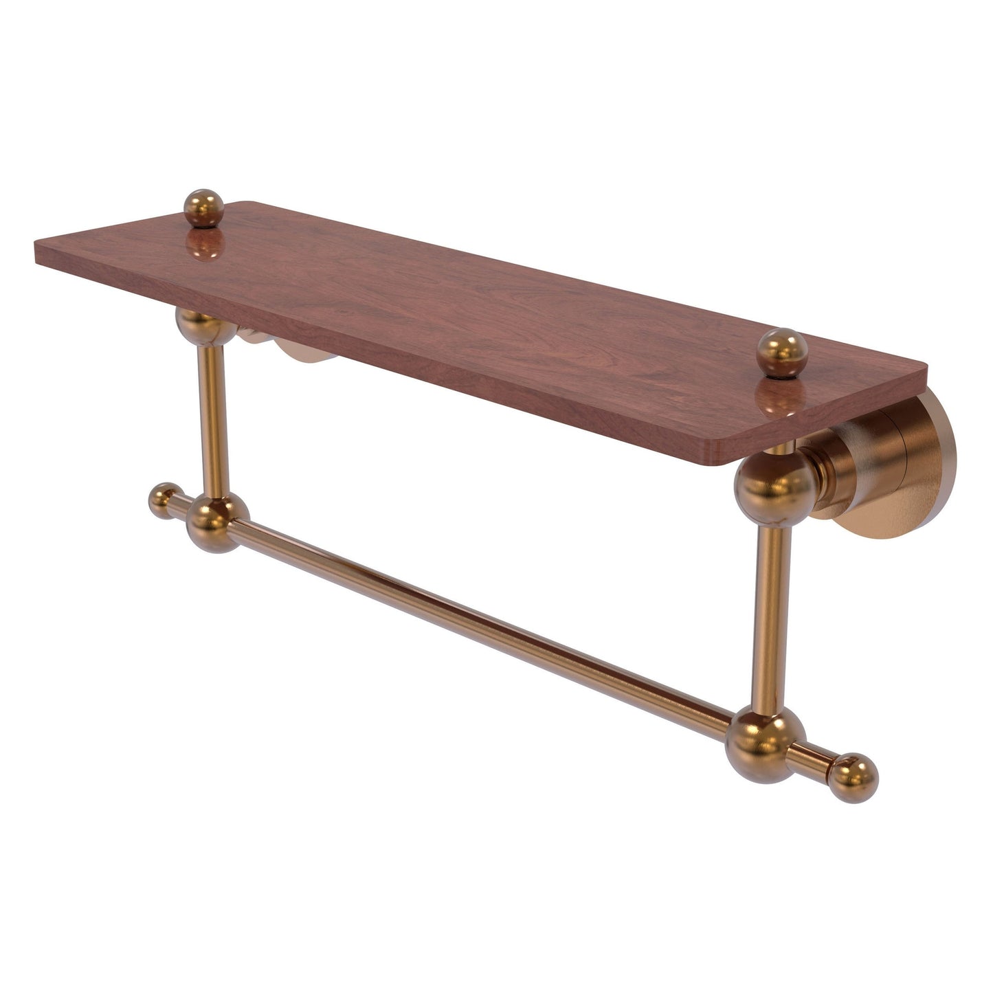 Allied Brass Astor Place 16" x 5" Brushed Bronze Solid Brass Solid IPE Ironwood Shelf With Integrated Towel Bar