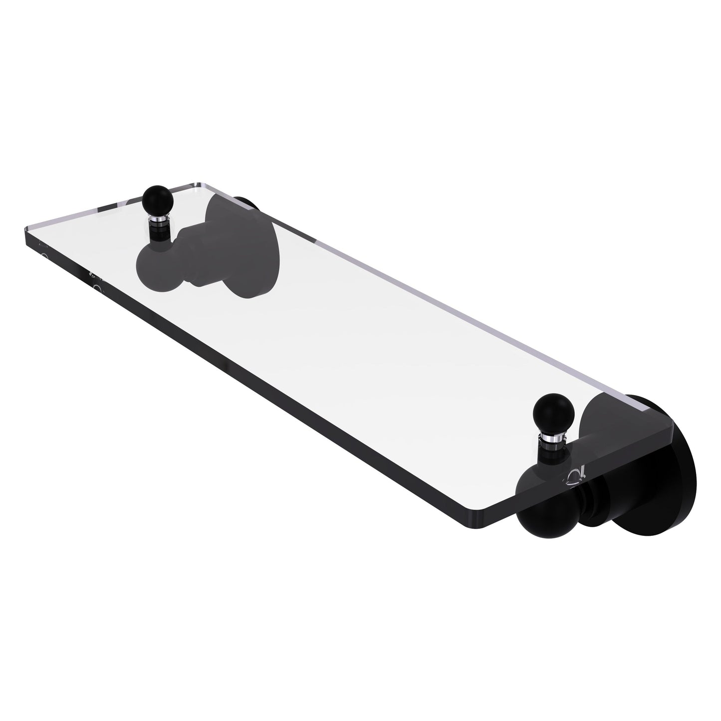 Allied Brass Astor Place 16" x 5" Matte Black Solid Brass Glass Vanity Shelf With Beveled Edges