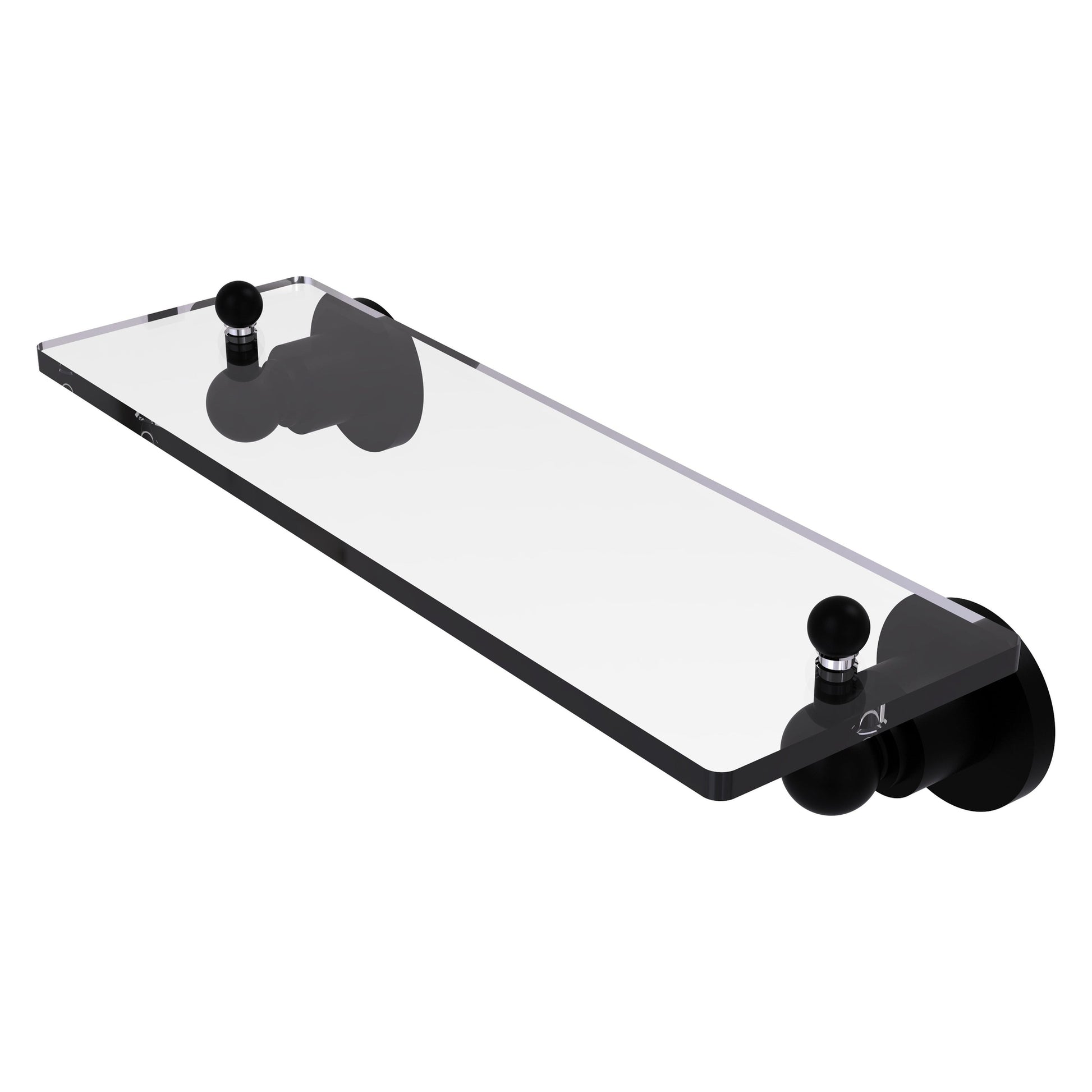 Allied Brass Astor Place 16" x 5" Matte Black Solid Brass Glass Vanity Shelf With Beveled Edges