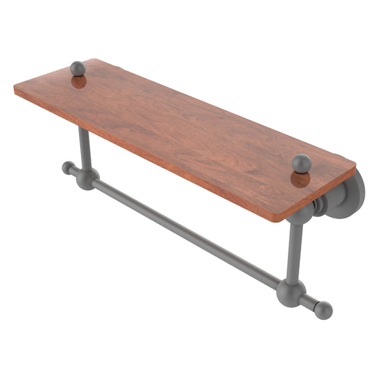 Allied Brass Astor Place 16" x 5" Matte Gray Solid Brass Solid IPE Ironwood Shelf With Integrated Towel Bar