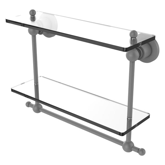 Allied Brass Astor Place 16" x 5" Matte Gray Solid Brass Two-Tiered Glass Shelf With Integrated Towel Bar