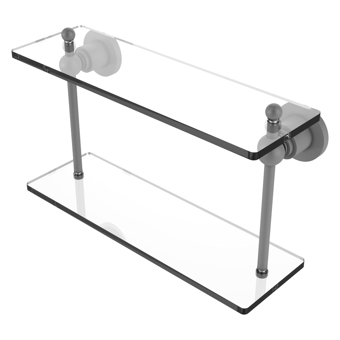 Allied Brass Astor Place 16" x 5" Matte Gray Solid Brass Two-Tiered Glass Shelf