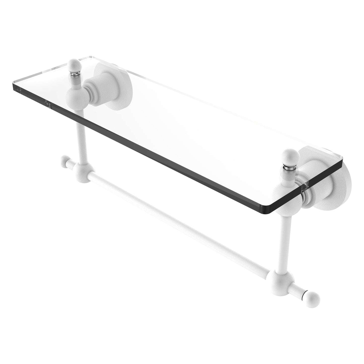 Allied Brass Astor Place 16" x 5" Matte White Solid Brass Glass Vanity Shelf With Integrated Towel Bar