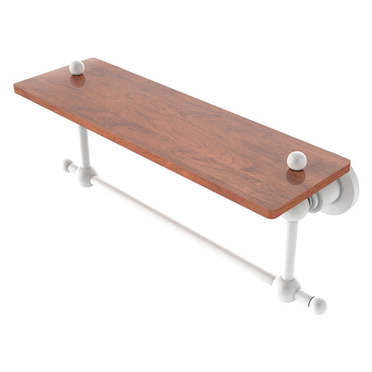 Allied Brass Astor Place 16" x 5" Matte White Solid Brass Solid IPE Ironwood Shelf With Integrated Towel Bar
