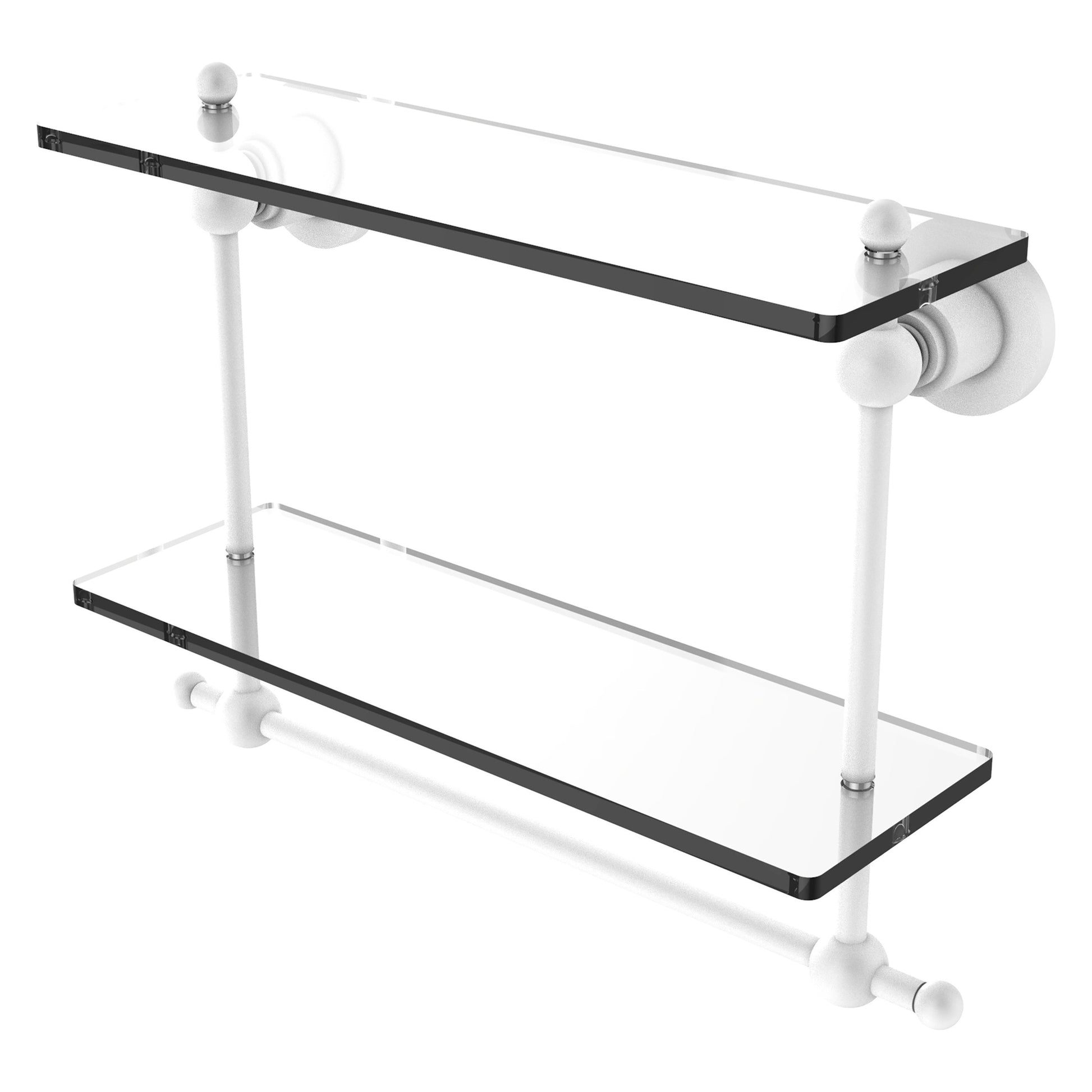 Allied Brass Astor Place 16" x 5" Matte White Solid Brass Two-Tiered Glass Shelf With Integrated Towel Bar