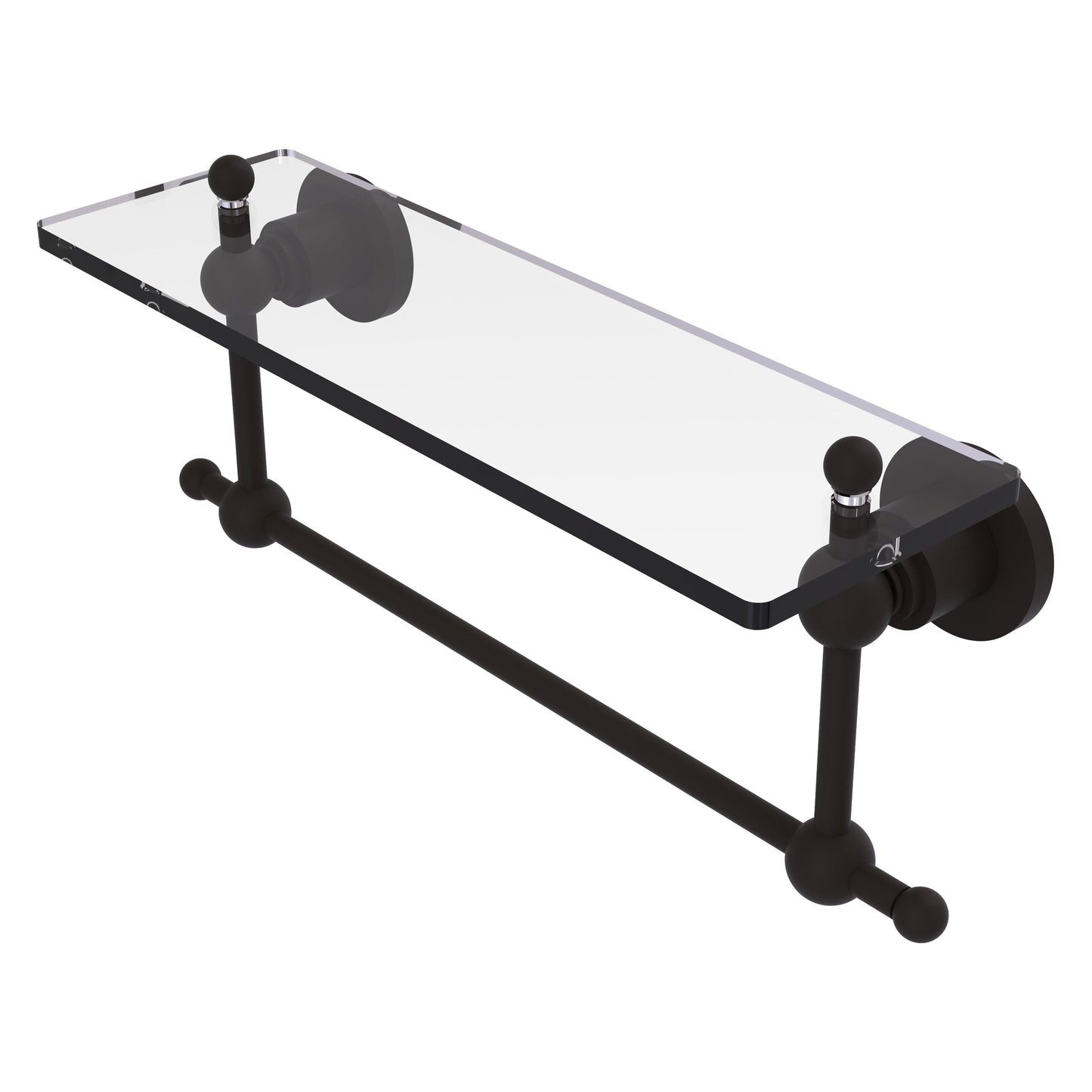 Allied Brass Astor Place 16" x 5" Oil Rubbed Bronze Solid Brass Glass Vanity Shelf With Integrated Towel Bar