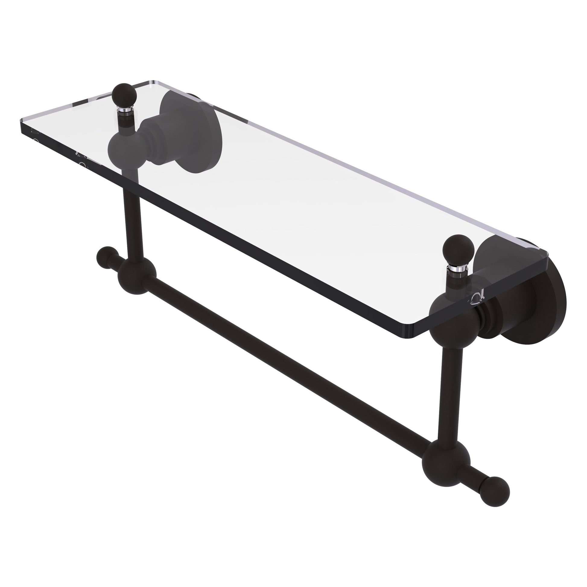 Allied Brass Astor Place 16" x 5" Oil Rubbed Bronze Solid Brass Glass Vanity Shelf With Integrated Towel Bar