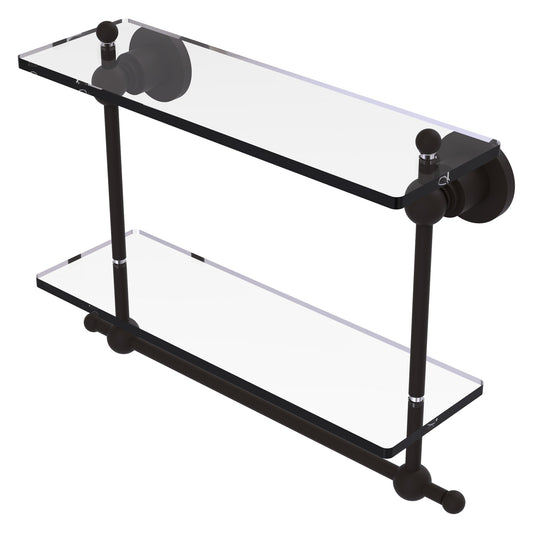Allied Brass Astor Place 16" x 5" Oil Rubbed Bronze Solid Brass Two-Tiered Glass Shelf With Integrated Towel Bar
