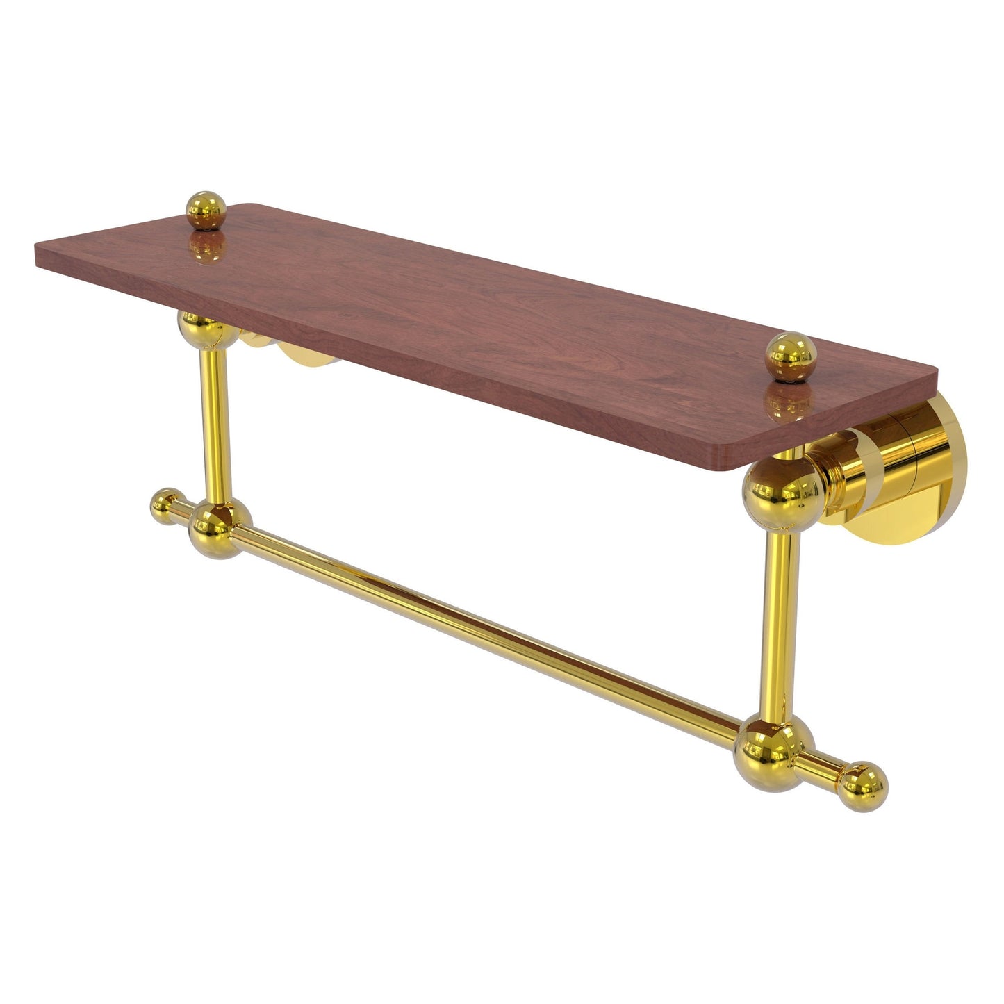 Allied Brass Astor Place 16" x 5" Polished Brass Solid Brass Solid IPE Ironwood Shelf With Integrated Towel Bar