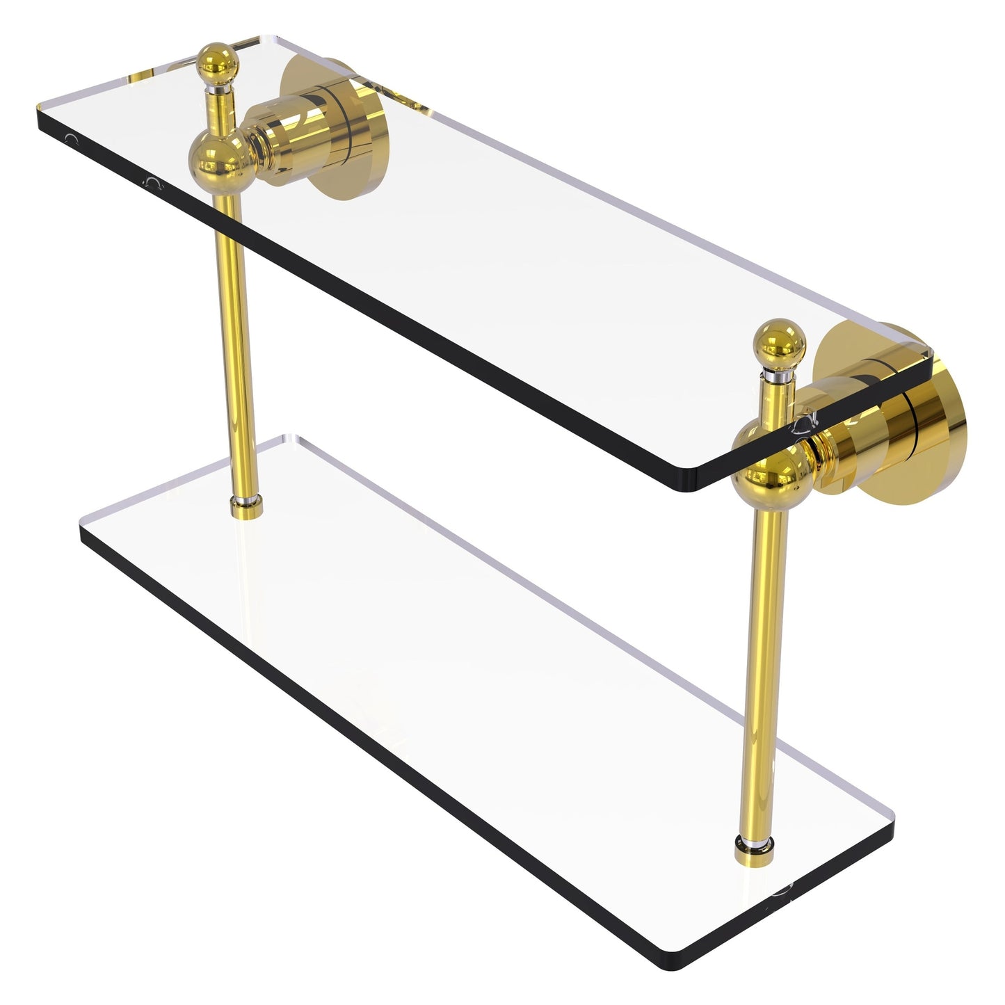 Allied Brass Astor Place 16" x 5" Polished Brass Solid Brass Two-Tiered Glass Shelf