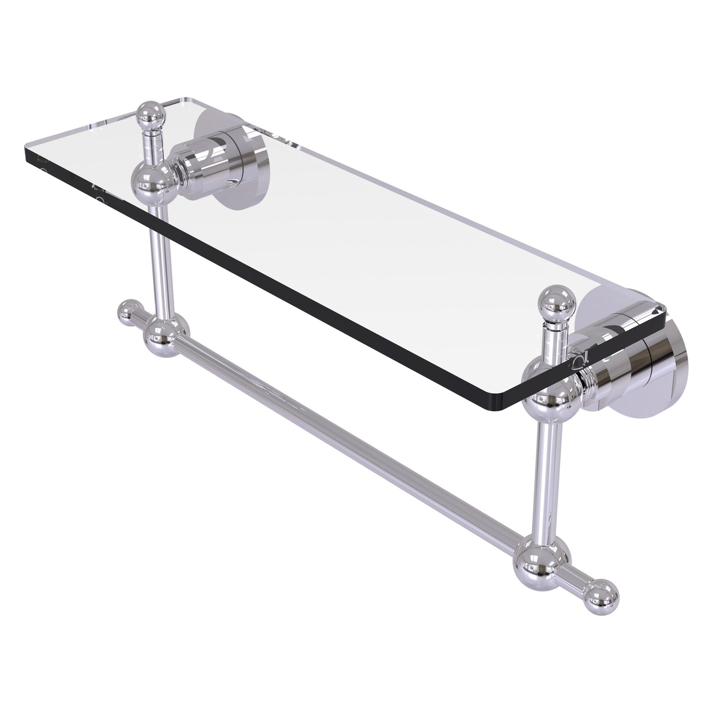 Allied Brass Astor Place 16" x 5" Polished Chrome Solid Brass Glass Vanity Shelf With Integrated Towel Bar