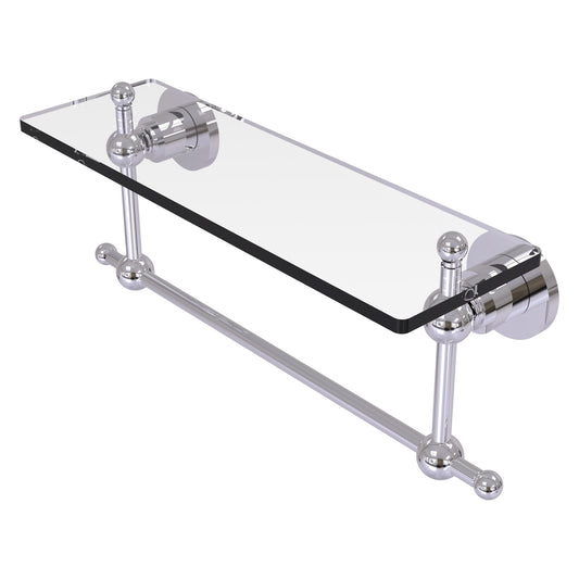 Allied Brass Astor Place 16" x 5" Polished Chrome Solid Brass Glass Vanity Shelf With Integrated Towel Bar