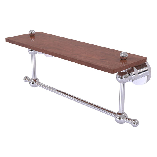 Allied Brass Astor Place 16" x 5" Polished Chrome Solid Brass Solid IPE Ironwood Shelf With Integrated Towel Bar