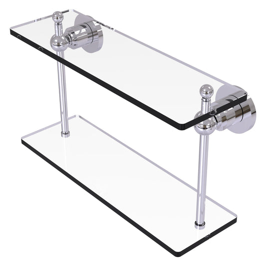 Allied Brass Astor Place 16" x 5" Polished Chrome Solid Brass Two-Tiered Glass Shelf