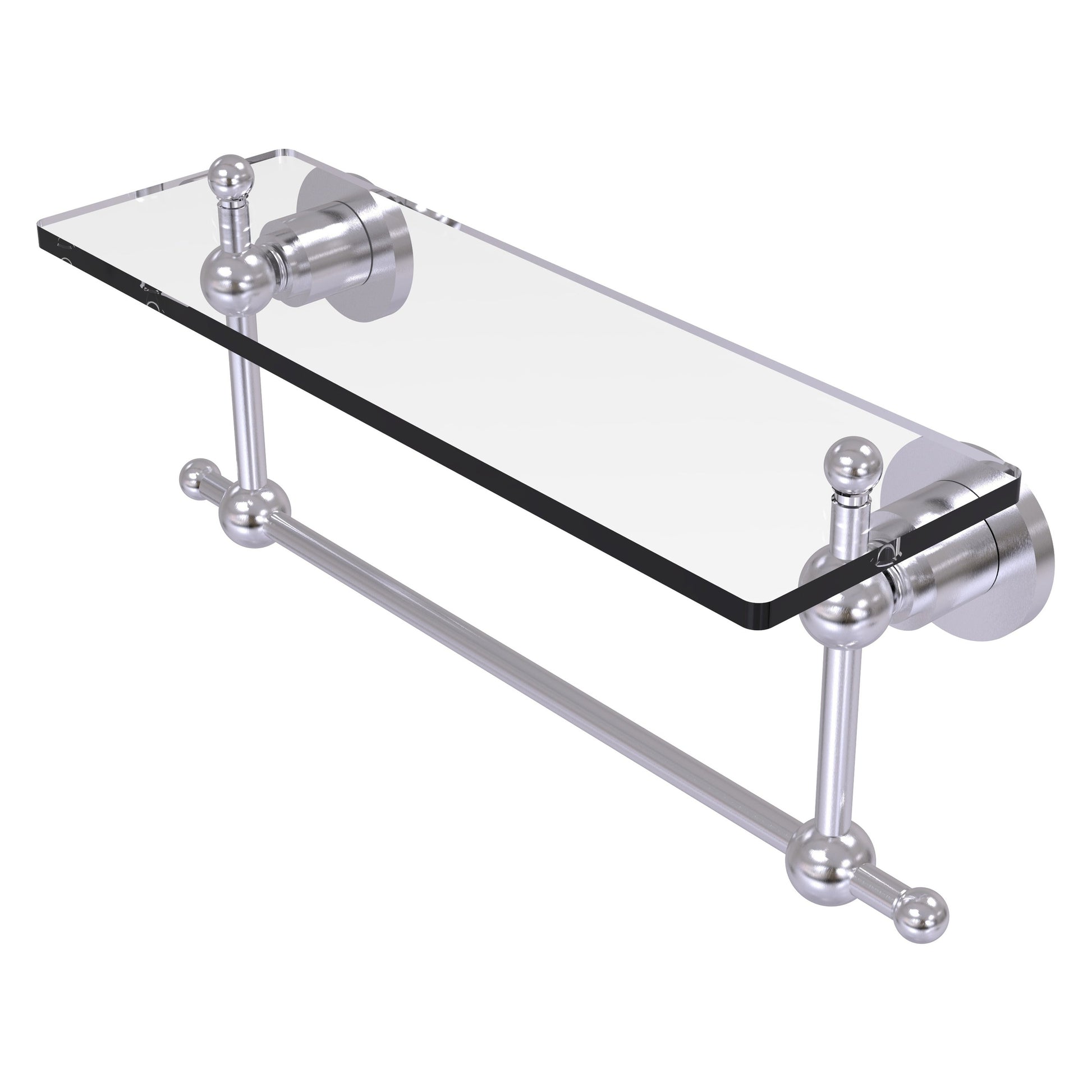 Allied Brass Astor Place 16" x 5" Satin Chrome Solid Brass Glass Vanity Shelf With Integrated Towel Bar