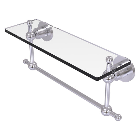 Allied Brass Astor Place 16" x 5" Satin Chrome Solid Brass Glass Vanity Shelf With Integrated Towel Bar