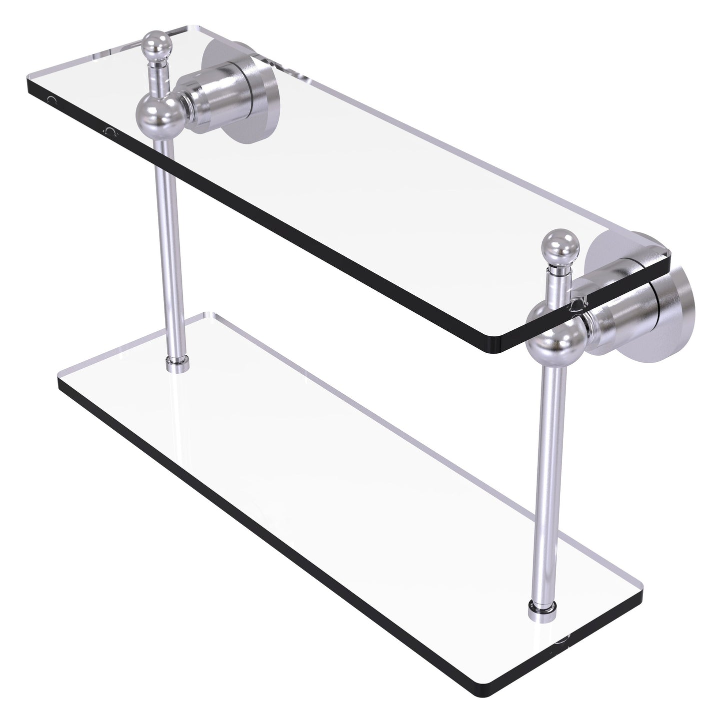 Allied Brass Astor Place 16" x 5" Satin Chrome Solid Brass Two-Tiered Glass Shelf